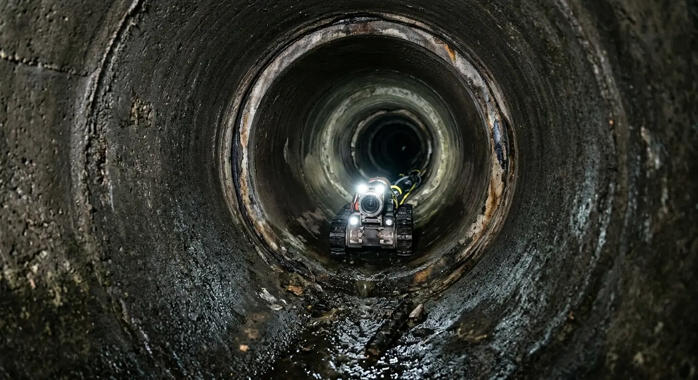Robotic sewer camera inspecting pipe interior for Drain Snake Service in Pacifica